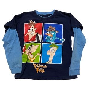 Phineas & Ferb Boys Dark Blue tee With Animated Character Size 7